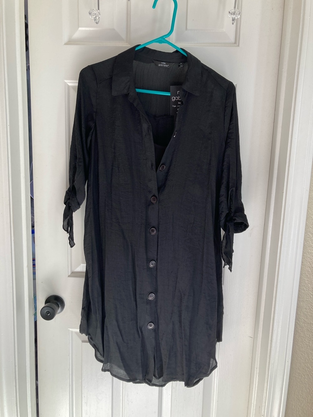 G by Guess Black Longline Button-Down Tunic Shirt